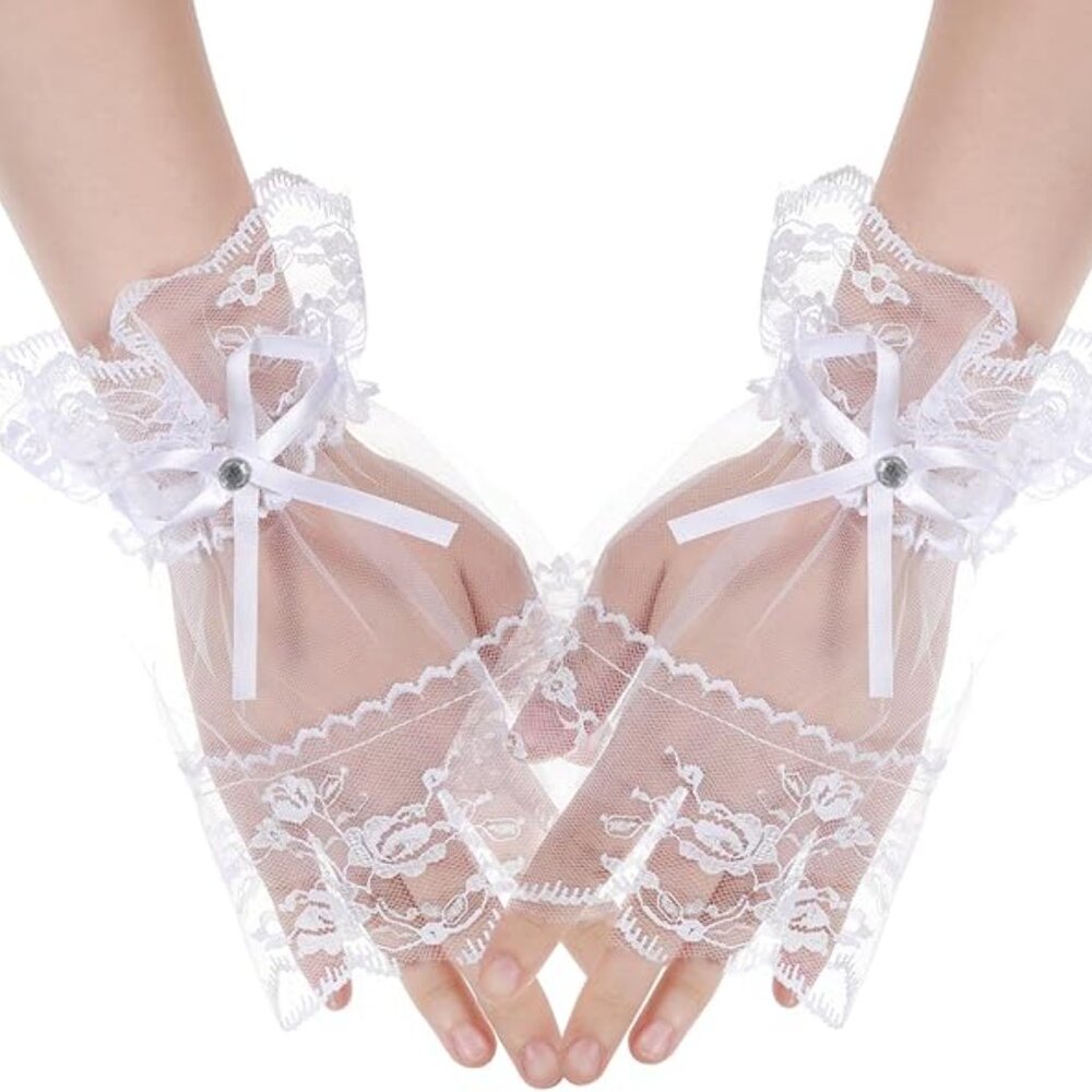 White Lace Gloves Floral Wrist Cuff